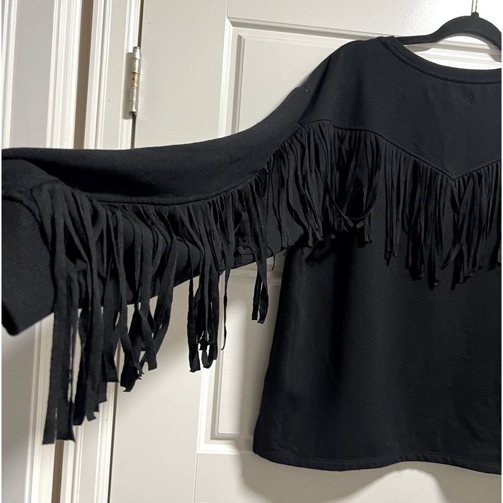 IDYLLWIND By Miranda Lambert Black Cropped Fringe Sweater Large - Picture 2 of 10